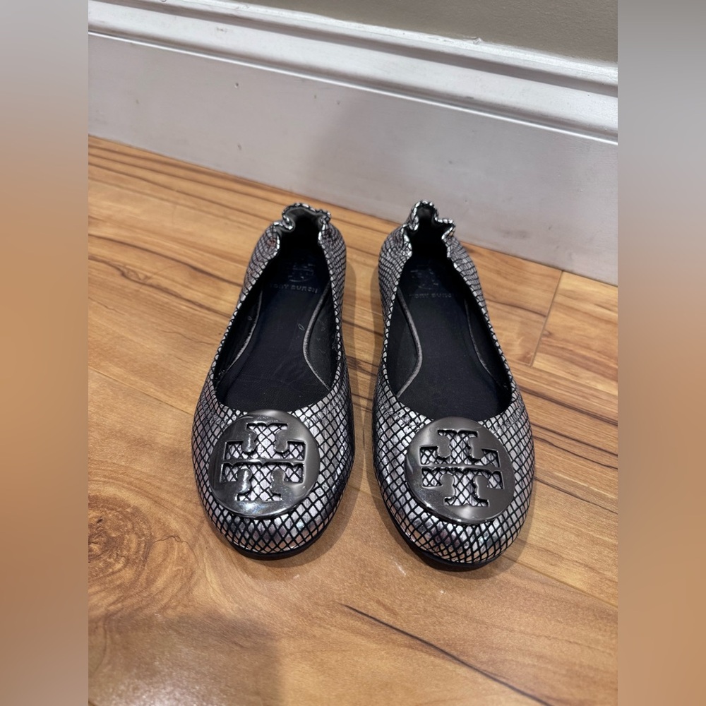 Tory Burch Metallic Silver Flats